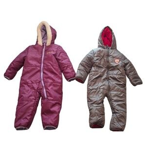 Gently Used Baby Pink Platinum and Grey Snowsuit Onesie 18-24Months